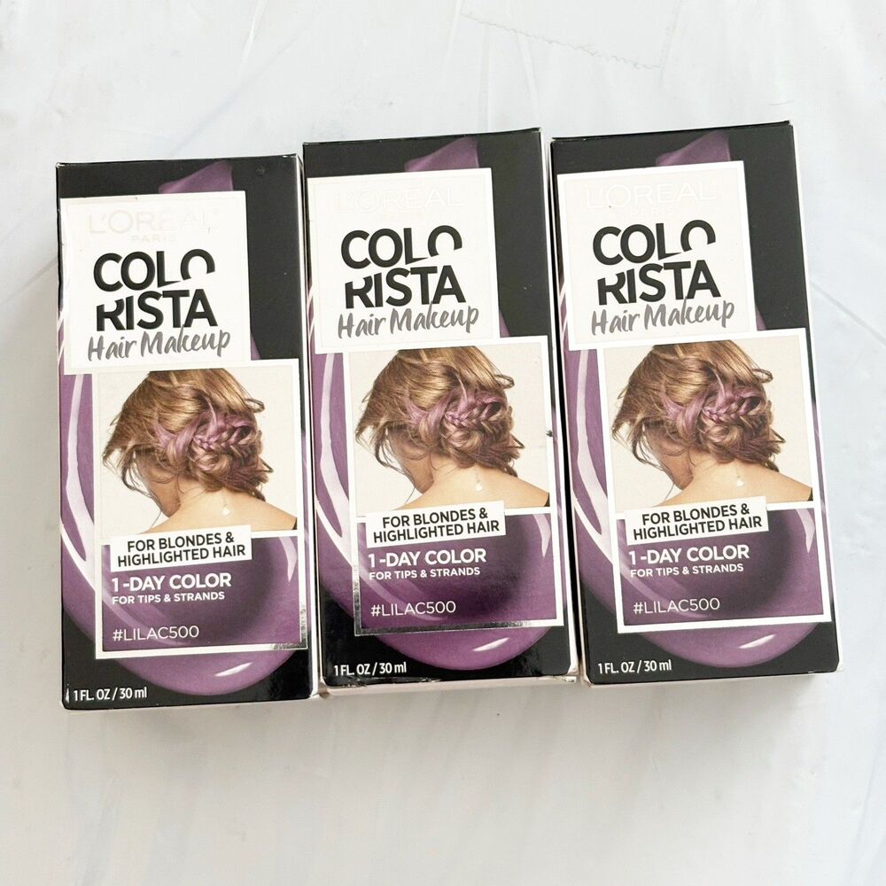 L'Oreal Colorista 1-Day Washable Temp Hair Color For Blondes Purple 1oz 3 Pack